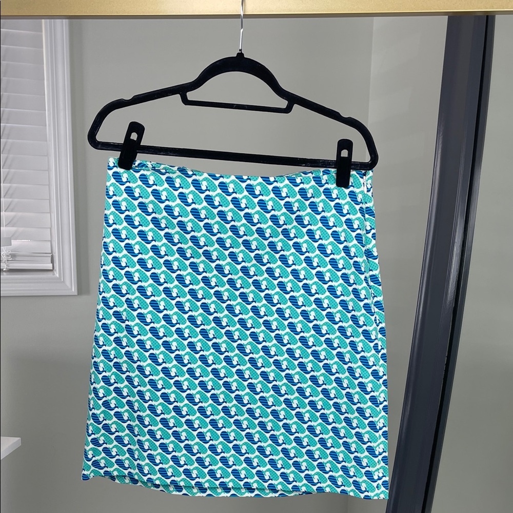 Talbots Whale Print Skirt Size 10 Blue Green Nautical A-Line Preppy